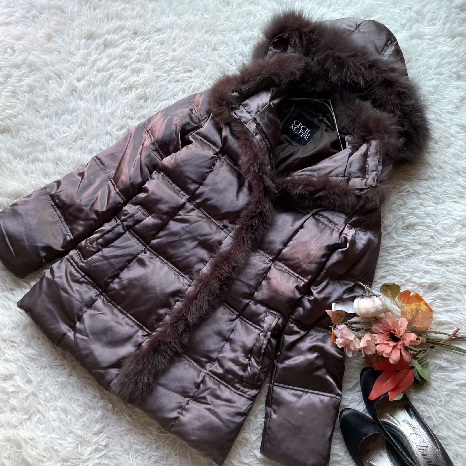セシルマクビー  フード付きジャケット 美品 セシルマクビー リアルファー付きマルチウェイダウンコート
