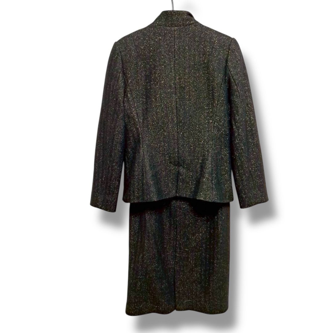 a1306 HANAE MORI Deux ハナエモリ ツイード ラメ スーツ 40 L 黒
