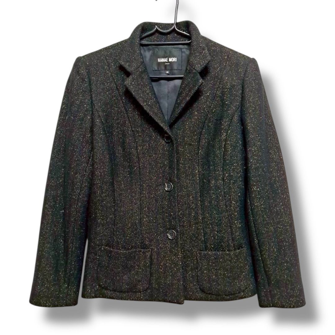 a1306 HANAE MORI Deux ハナエモリ ツイード ラメ スーツ 40 L 黒