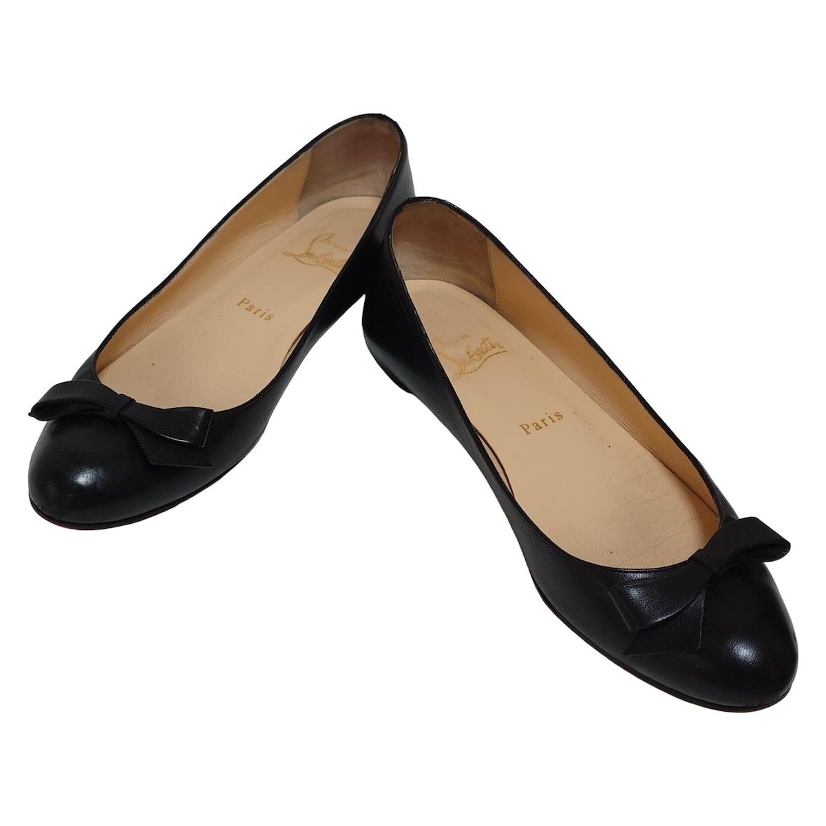 ルブタン　ブラックバレエシューズ リボン付き　35 AmiAmi パンプス バレエシューズ レディース 黒 フラットシューズ セミ