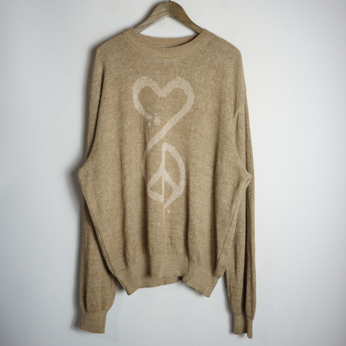 24SS sasquatchfabrix. サスクワッチ ファブリックス 24SS-KNN-004 LOVE&PEACE ニット セーター 長袖 茶 サイズL 1001P★4