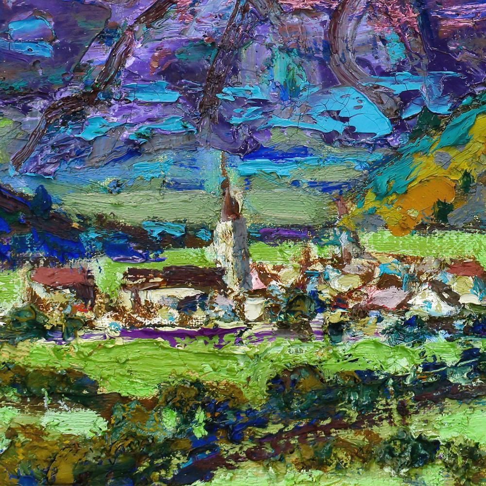 真作】【WISH】二重作龍夫「スイスの平和村」油彩 3号 ◇アルプスに抱