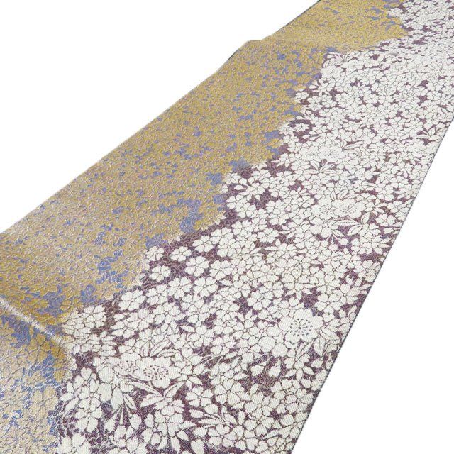 袋帯 中古 リサイクル 正絹 フォーマル 仕立て上がり 六通 桜と紅葉模様 金銀糸 滅紫色 薄鼠色 白色 きもの北條 A1298-11 袋帯 リサイクル 正絹 フォーマル 仕立て上がり 六通 桜と紅葉模様 金