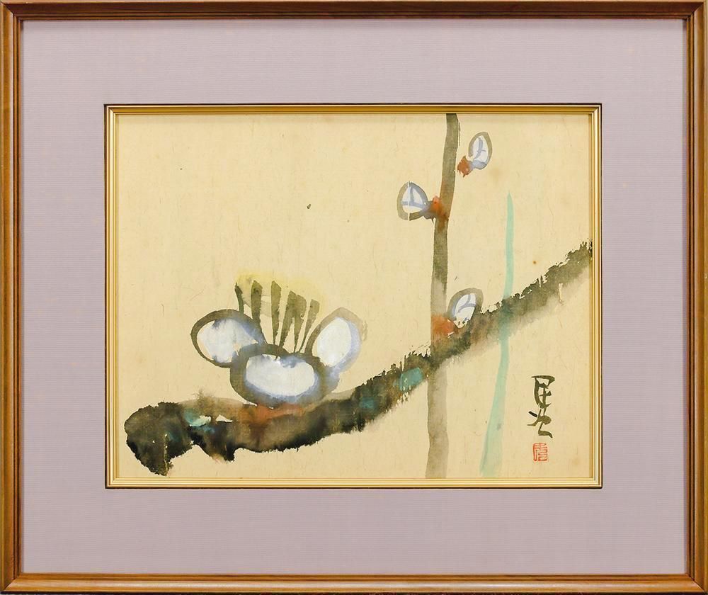 北川民次水彩画 真作】【WISH】北川民次 水彩 約6号 ◇早春を告げる白梅 〇物故巨匠 元