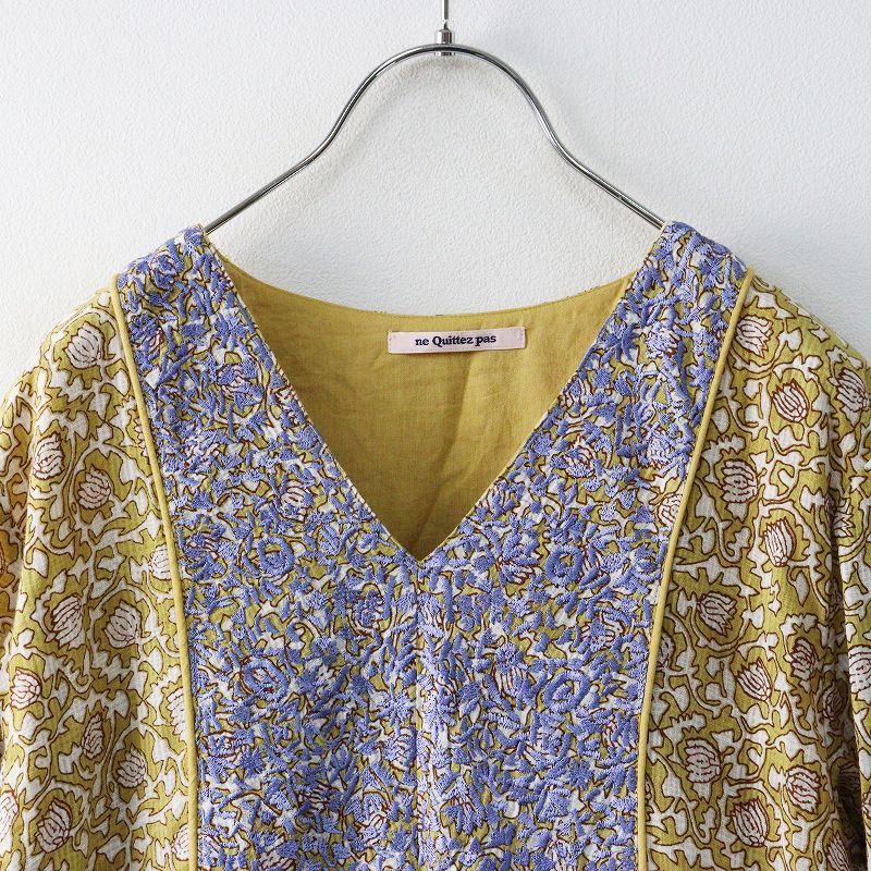 美品 ヌキテパ ne Quittez pas ドビーチェックリーフプリント