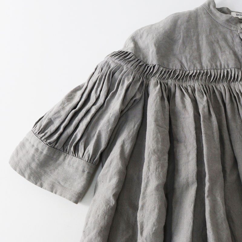 サイ Scye リネン高密度タック半袖シャツ 38＼グレー ブラウス フレア