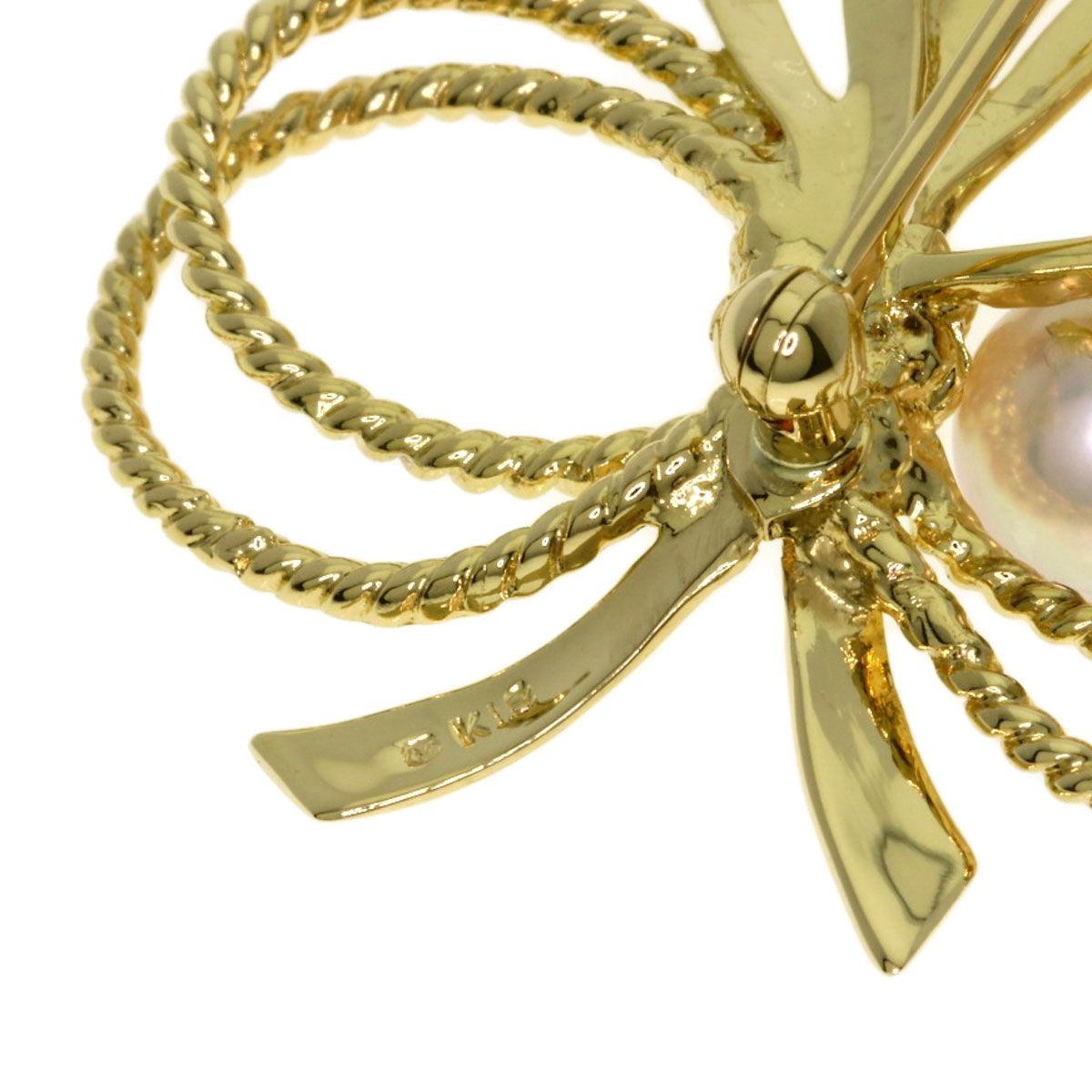 MIKIMOTO ミキモト パール 真珠 リボン ブローチ K18YG レディース