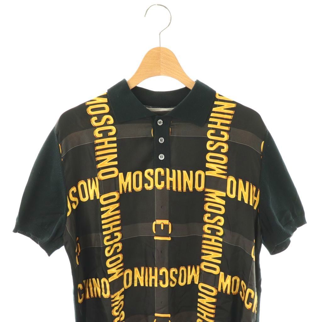 モスキーノ MOSCHINO ポロシャツ 半袖 46 ブラック イエロー マルチ