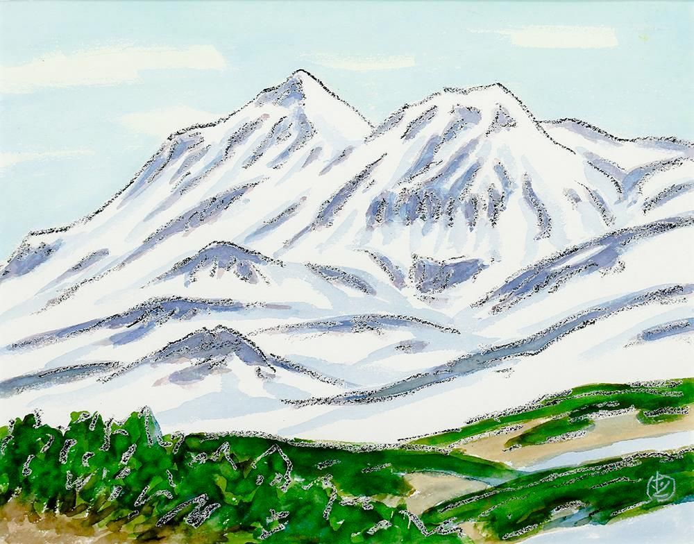 真作】【WISH】坂本直行「旭岳 忠別岳より」水彩 約6号 ◇山岳美の真髄