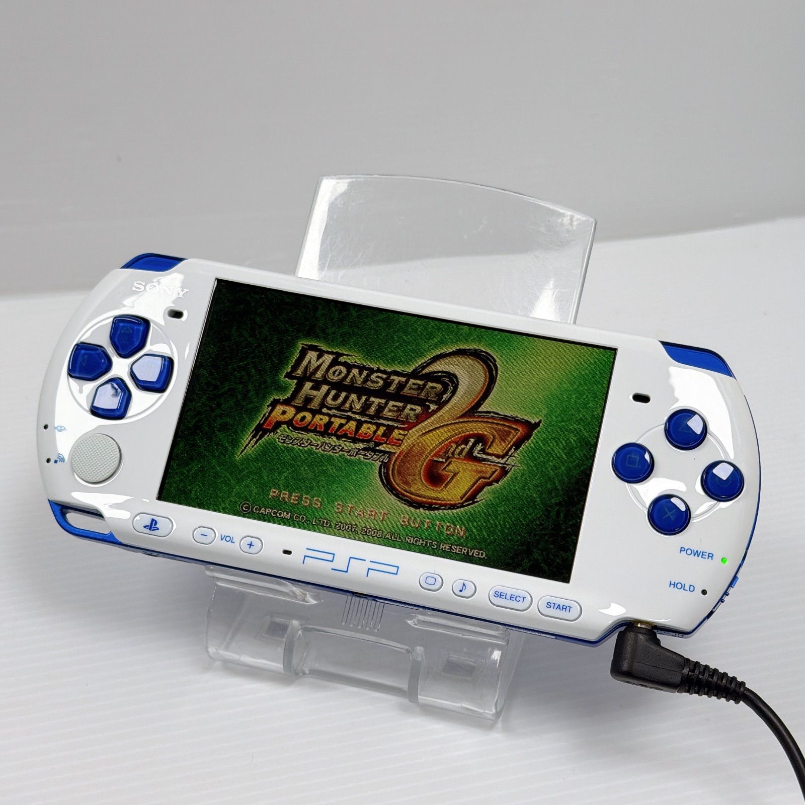 PSP 3000 ホワイトブルー 新米ハンターズパック モンスタハンター 外装