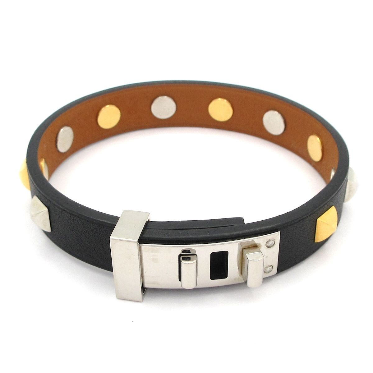 HERMES(エルメス) ブレスレット美品 ミニドッグ レザー 黒×シルバー