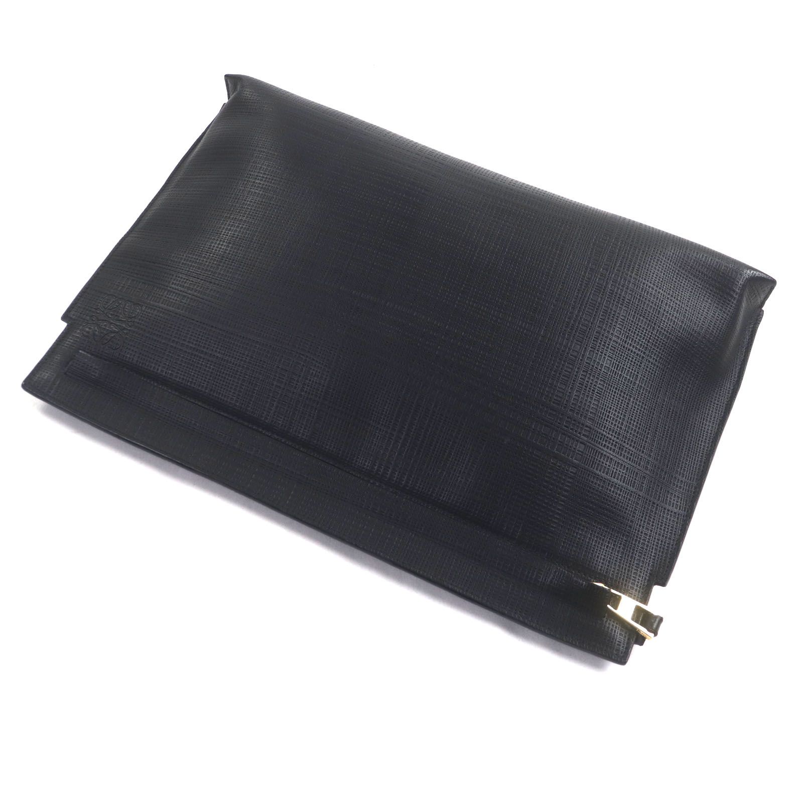 LOEWE ブラックレザー ポーチ エンボスロゴ ロエベ 黒いレザーポーチ エンボスロゴ付き - メルカリ