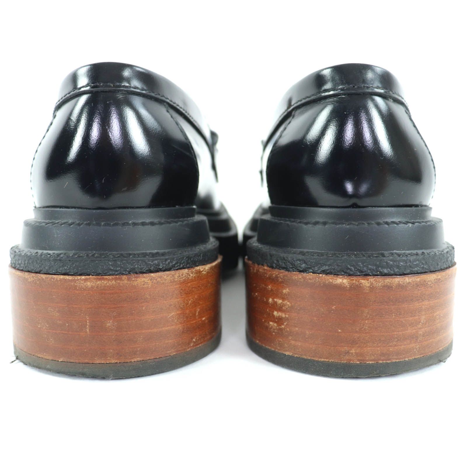 美品◇TOD'S トッズ 編み込みデザイン ウッドヒール レザーローファー