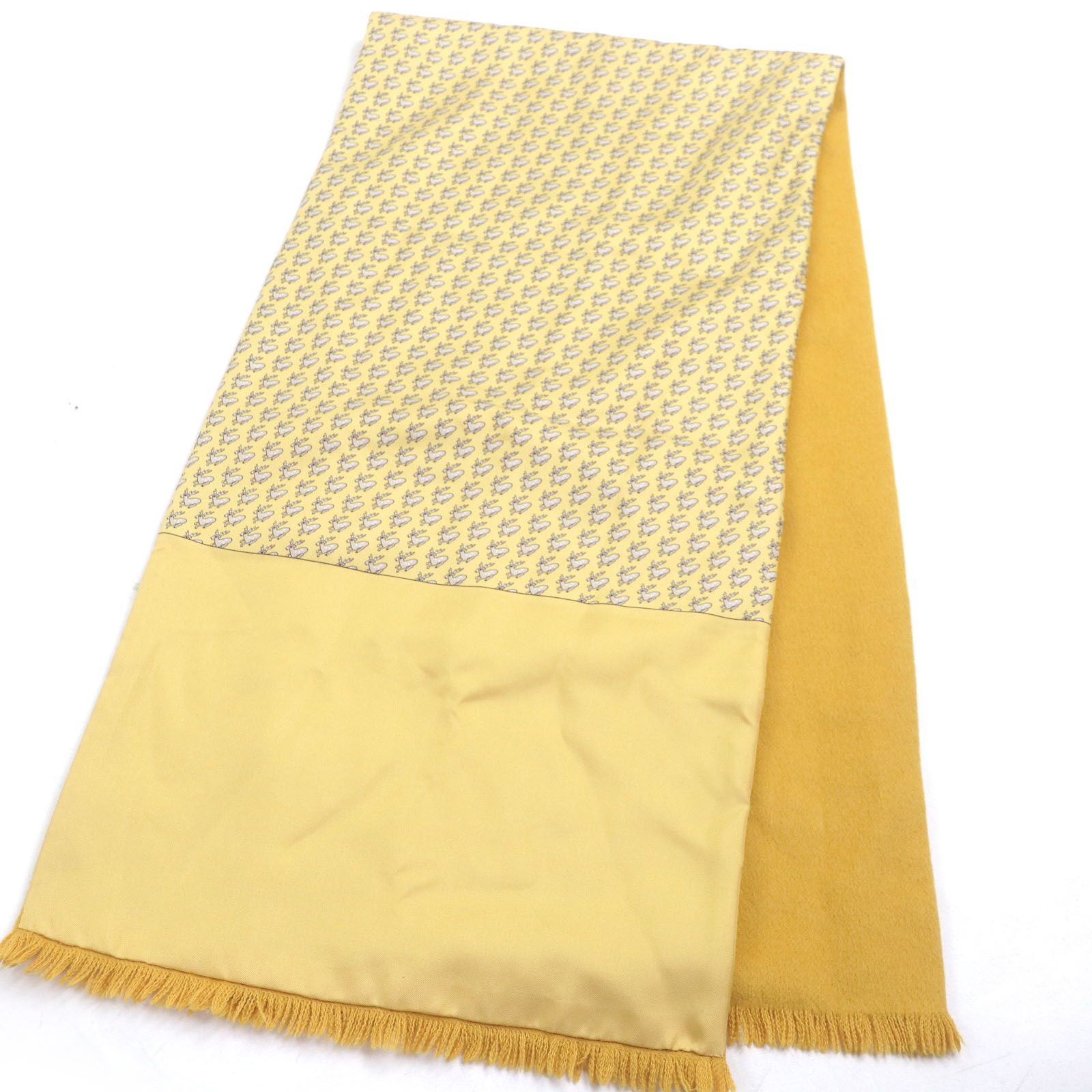 極美品□HERMES エルメス シルク アンゴラ シカ 総柄 フリンジ