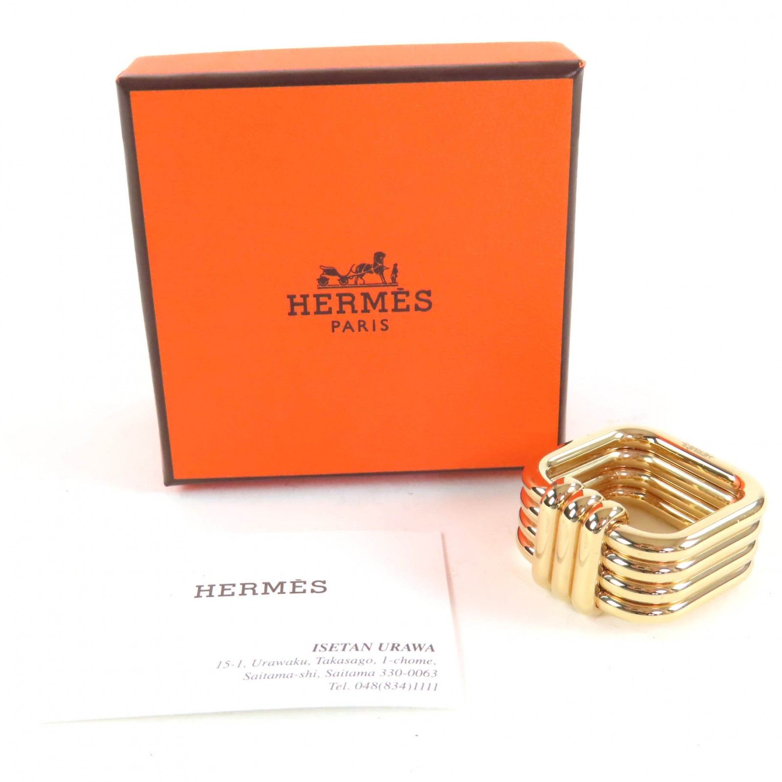 美品　HERMES エルメス　ウッド　ゴールド金具　スカーフリング　スカーフ留め 極美品◇HERMES エルメス Ruban ルバン スクエア スカーフリング