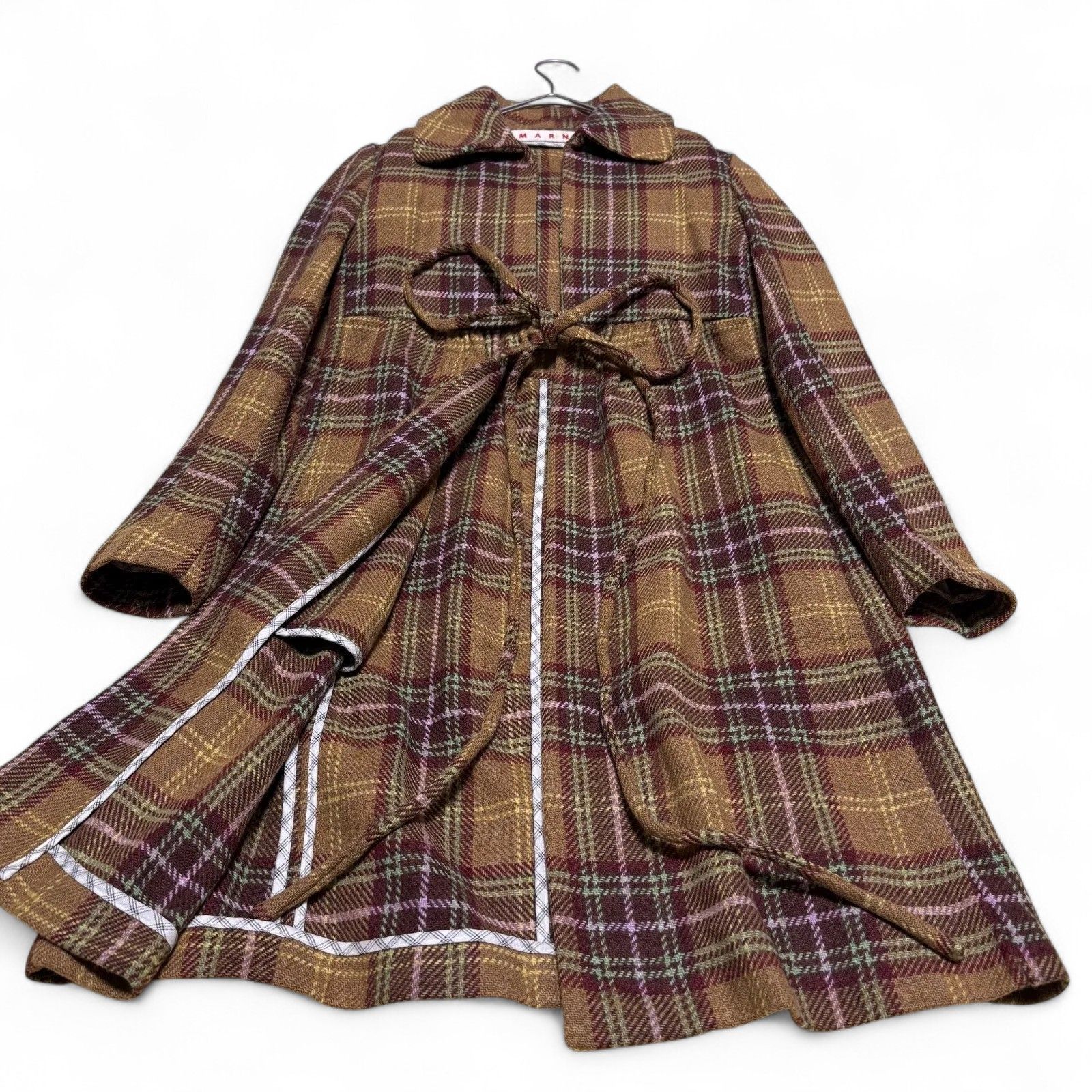 美品✨マルニ ツイード チェック ドローコード Aライン フレア ウールコート マルニ ツイード チェック ドローコード Aライン フレア ウールコート