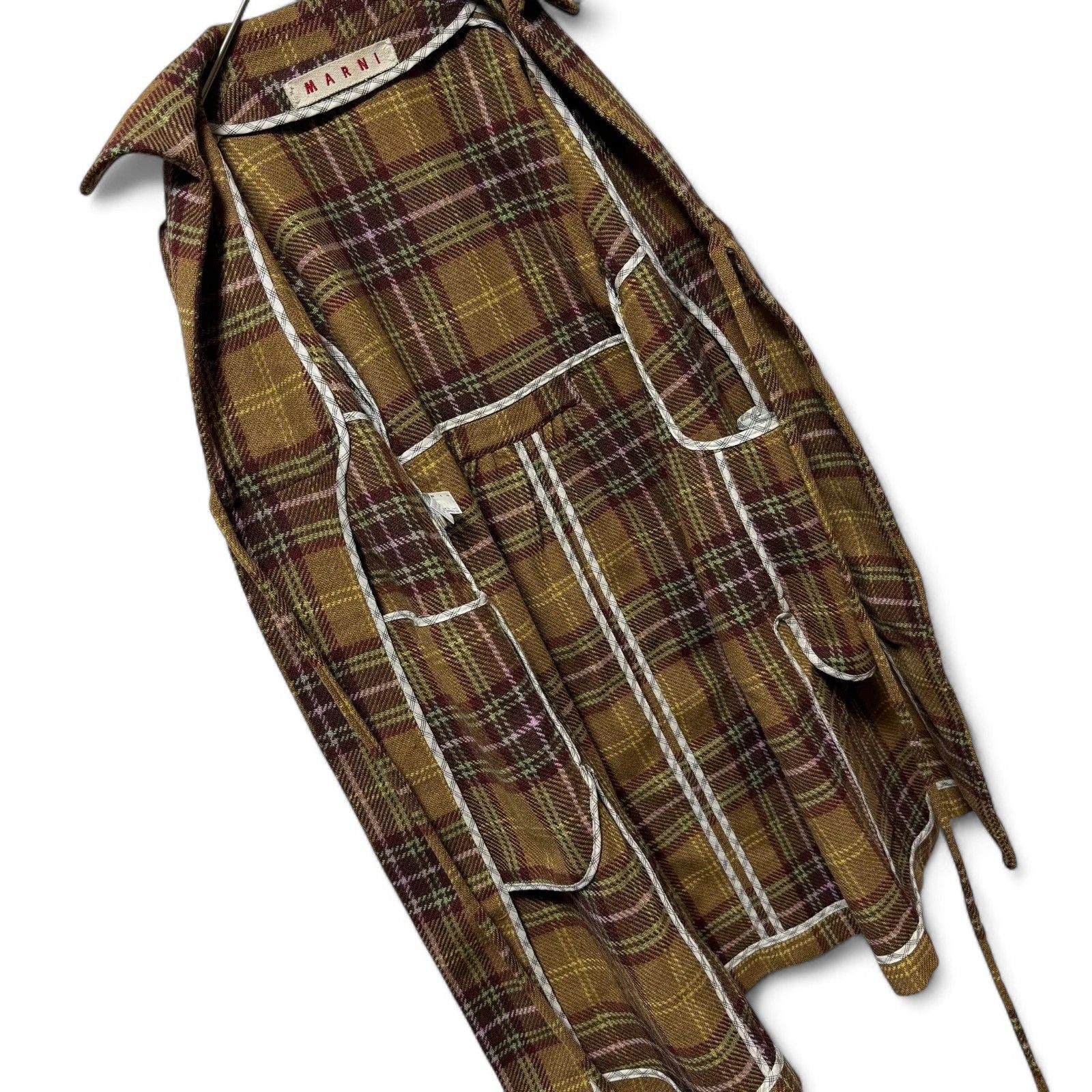 marni ツィード　コート マルニ ツイード チェック ドローコード Aライン フレア ウールコート