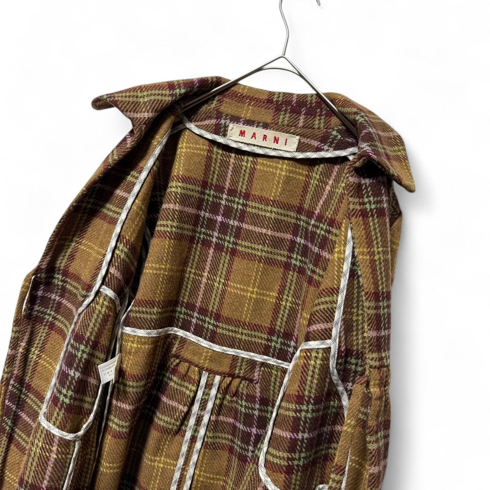 マルニ ツイード チェック ドローコード Aライン フレア ウールコート