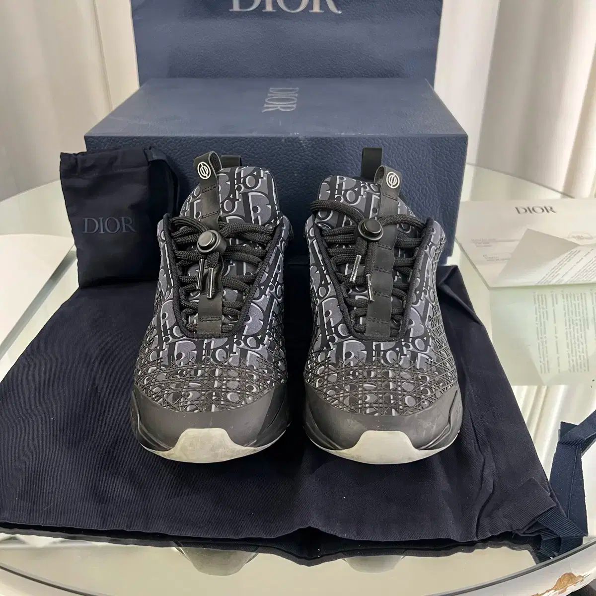 希少サイズ 未使用級 Dior B24 スニーカー カナージュ オブリーク 46 Dior B24 White Black Oblique Cannage Runners Size US 10 / 43