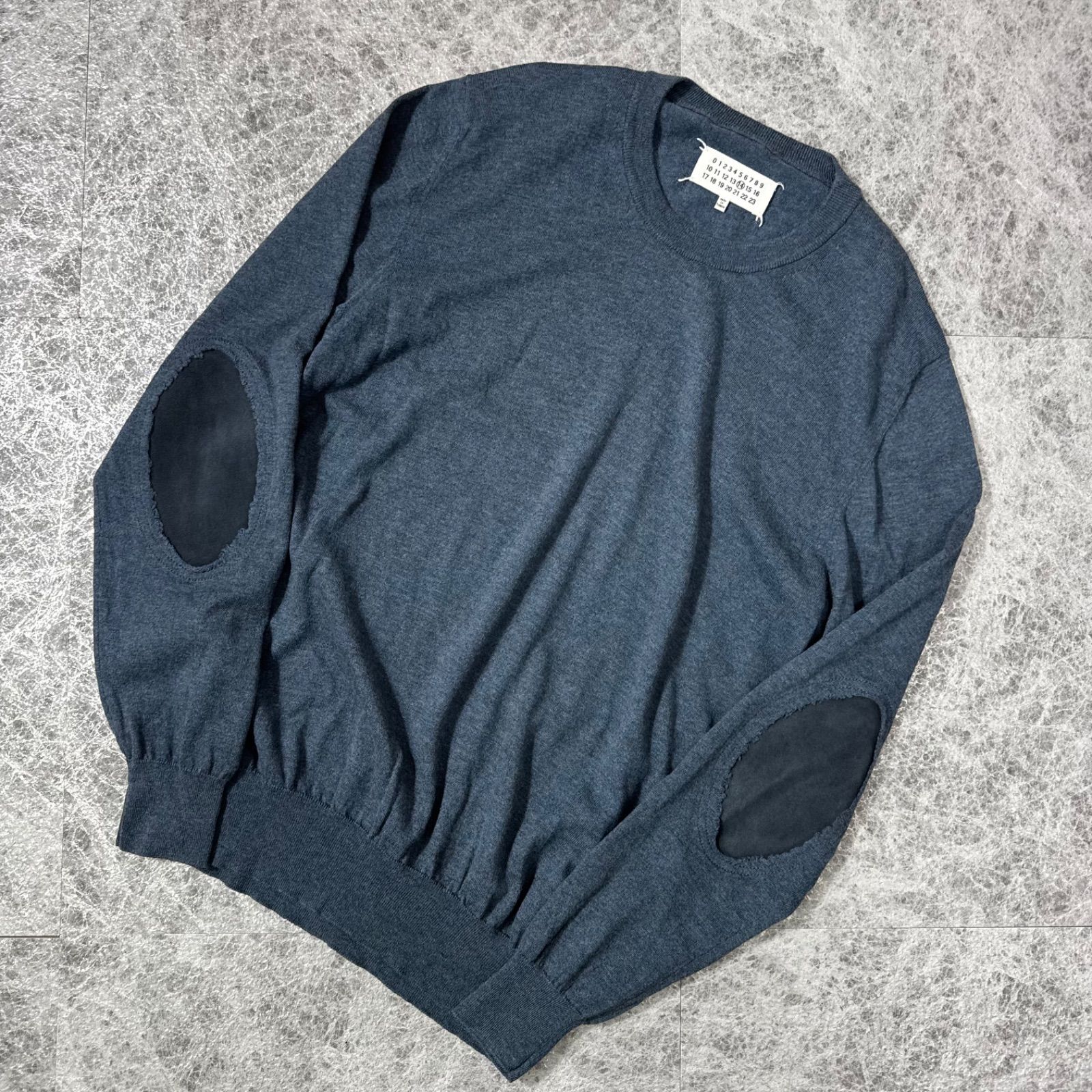 Maison Margiela 14 エルボーパッチニット L ブルー コットンウール