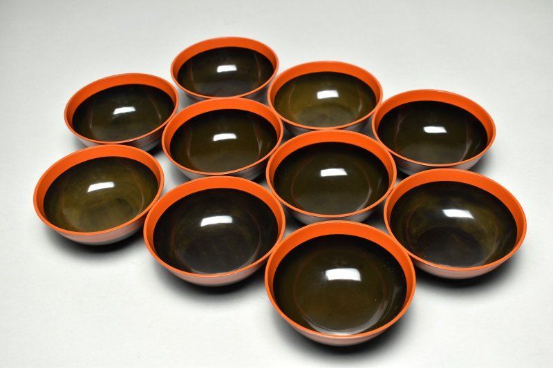 蔵A5151d】木製富士形 黒朱塗分け 吸物椀 汁椀 十客 - メルカリ