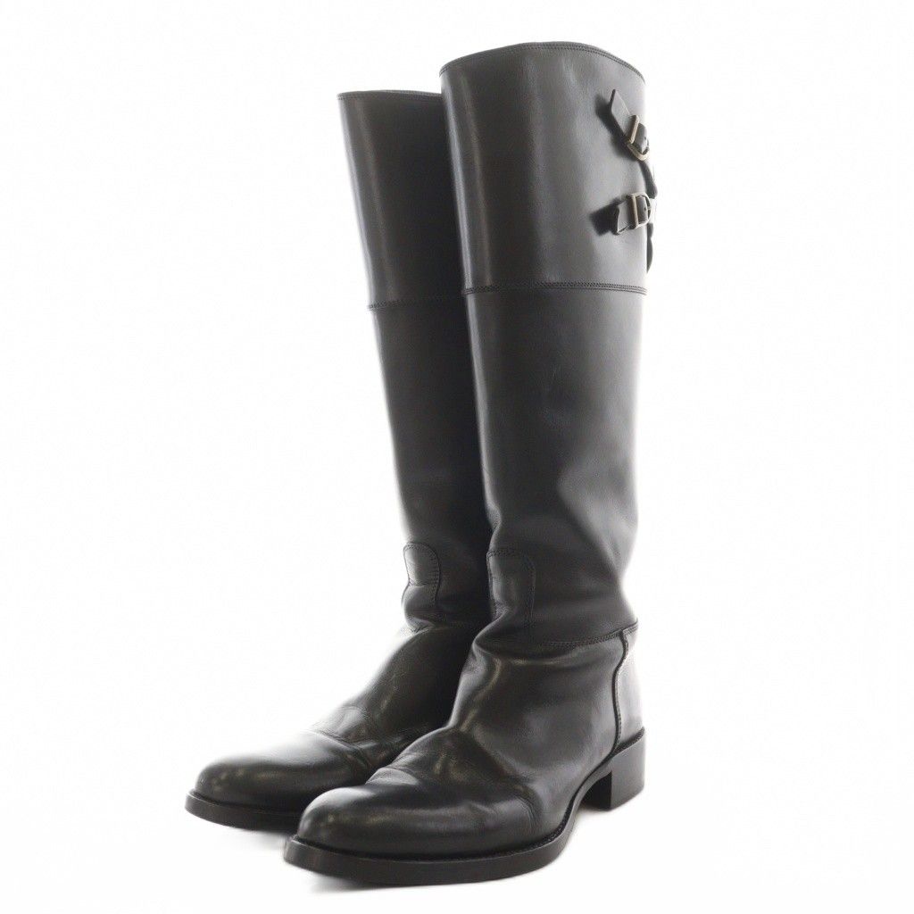 SARTORE サルトル　ブラックレザーロングブーツ バックル付き　37 SARTORE（サルトル） ロングブーツ 黒 レディース ジョッキーブーツ 本