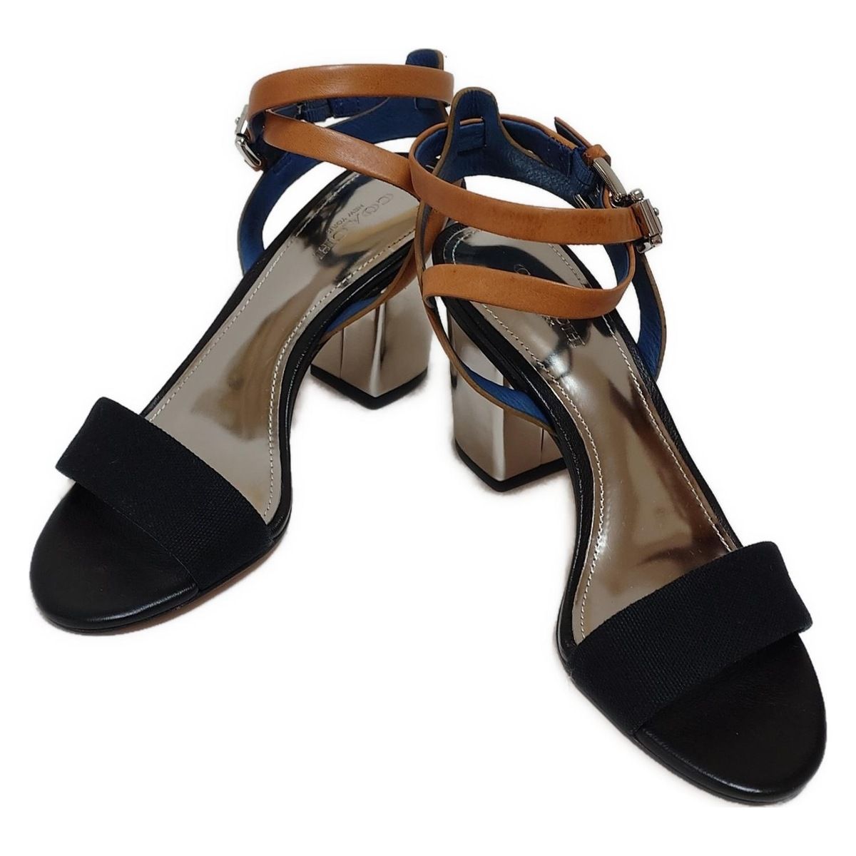 COACH サンダル ミュール 黒/ベージュ COACH(コーチ) サンダル 35 レディース美品 - 黒×ベージュ×シルバー