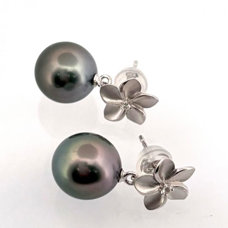 Pt900 黒蝶真珠 ピアス パール約9.5mm ダイヤ0.02ct 新品ジュエリー