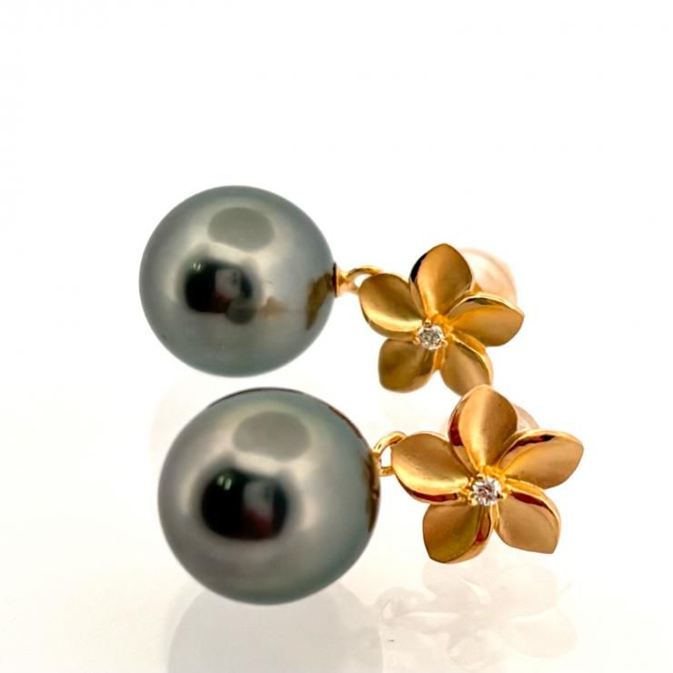 K18YG 黒蝶真珠 ピアス パール約9.7mm ダイヤ0.02ct 新品ジュエリー