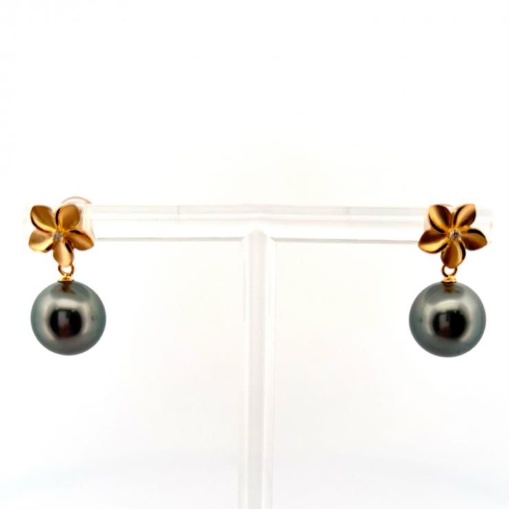 K18YG 黒蝶真珠 ピアス パール約9.7mm ダイヤ0.02ct 新品ジュエリー