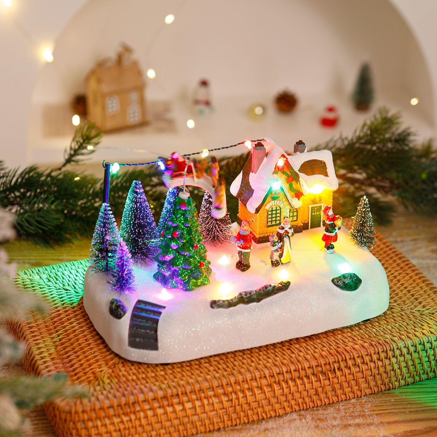 クリスマスオルゴール 置物 オブジェ 電池式 光る ライト インテリア