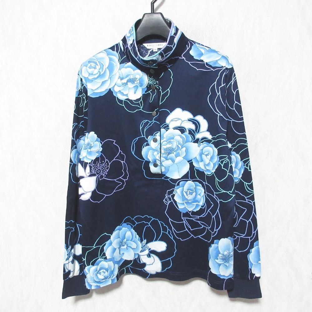 LEONARD*レオナール　花柄ラインカットソー　フラワー　青　長袖 良品 LEONARD SPORT レオナールスポーツ フラワープリント 長袖
