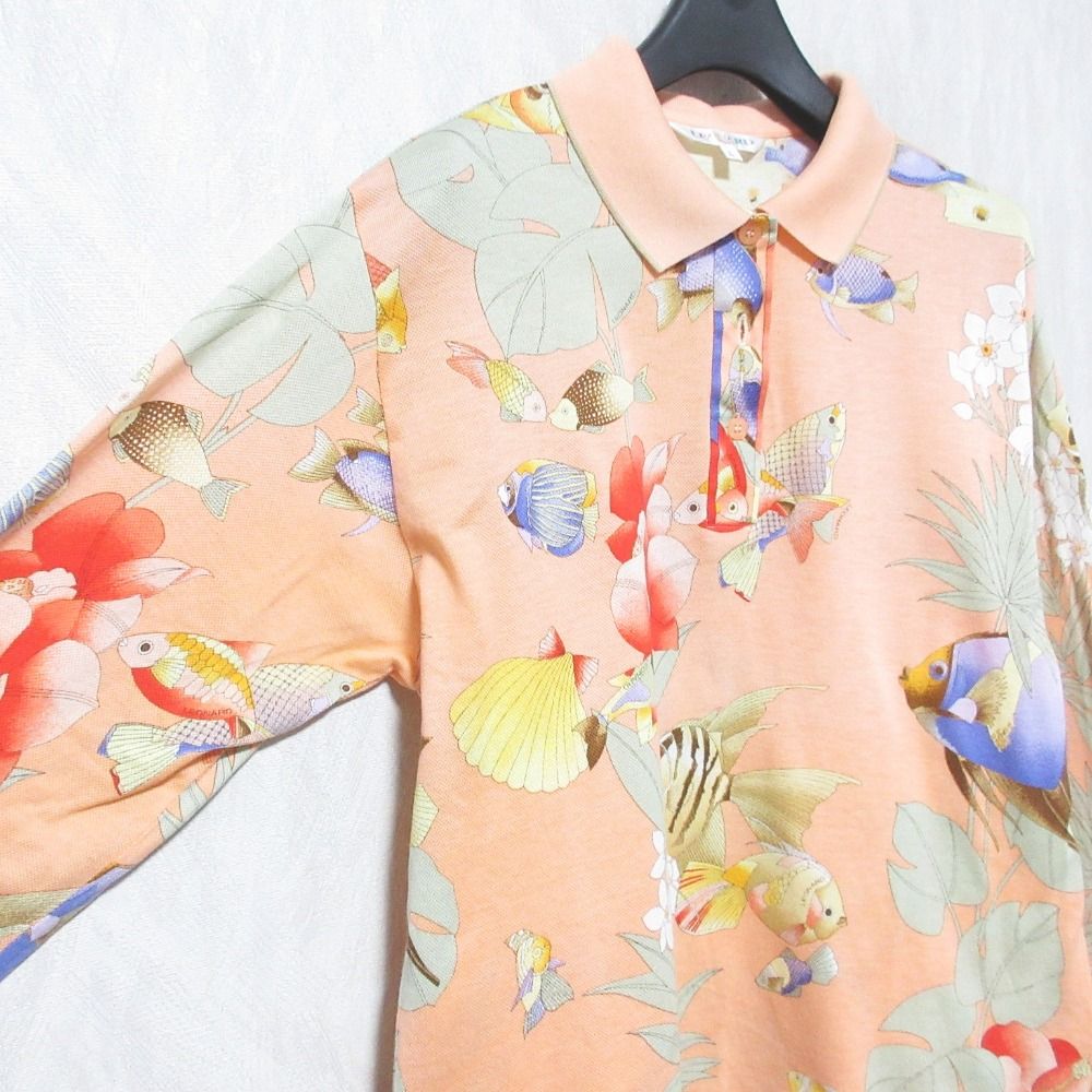 美品✨レオナールスポーツ 大きいサイズ ストレッチ 花柄 ポロシャツ 洗える 美品 LEONARD SPORT レオナールスポーツ フラワー フィッシュ プリント