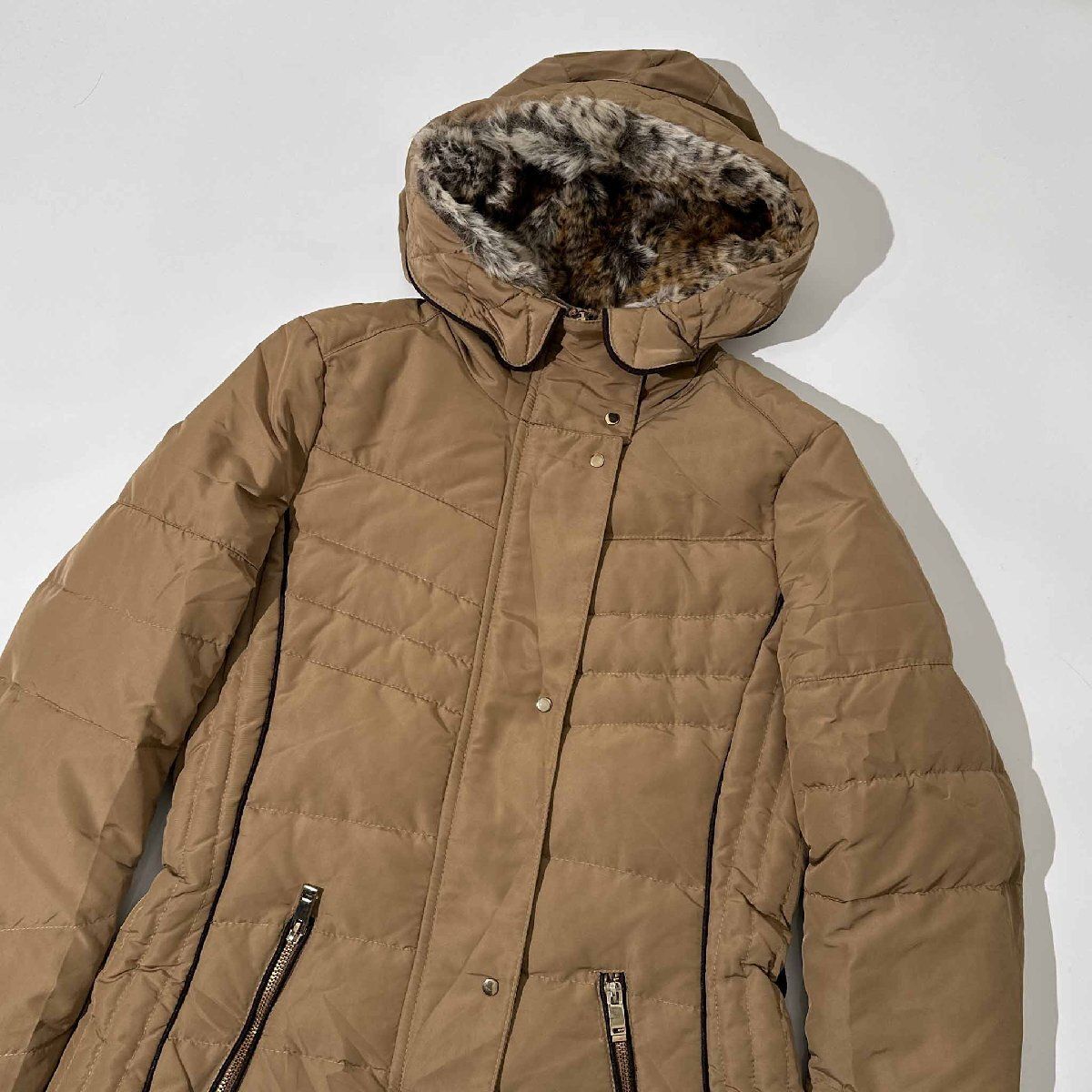 ZARA BASIC ザラ フード ベルト ファー ダウンコート ジャケット M