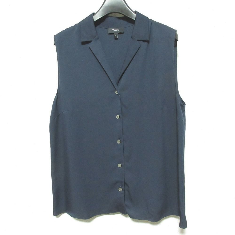美品 25SS Theory セオリー MODERN GGT SL CAMP CLLR BL ノースリーブ シルク ブラウス シャツ 01-5108211 S ネイビー レディース 古着 中古 USED 美品 25SS Theory セオリー MODERN GGT SL CAMP CLLR BL ノースリーブ