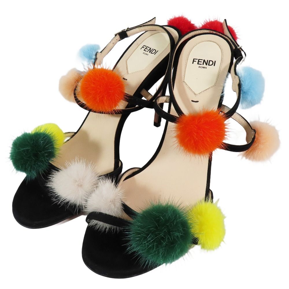 FENDI☆ファーボンボンサンダル36 希少 未使用 17AW FENDI フェンディ ファーポンポン サンダル ハイヒール