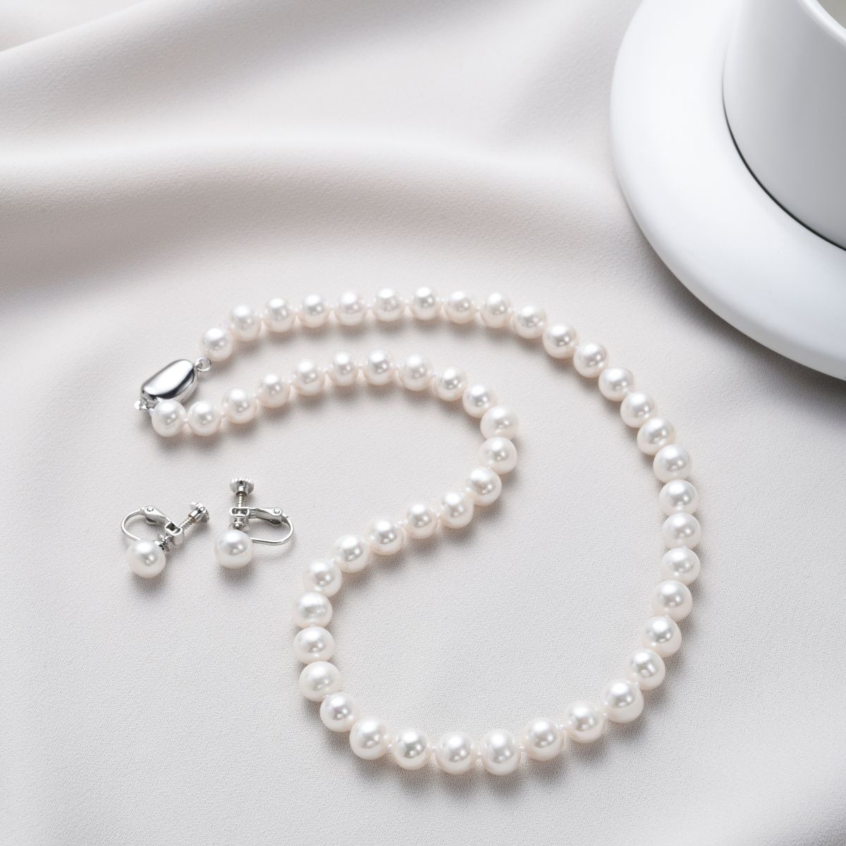 品質保証】本真珠ネックレス＆ピアスセットorｲﾔﾘﾝｸﾞｾｯﾄ 8mm 長さ50cm
