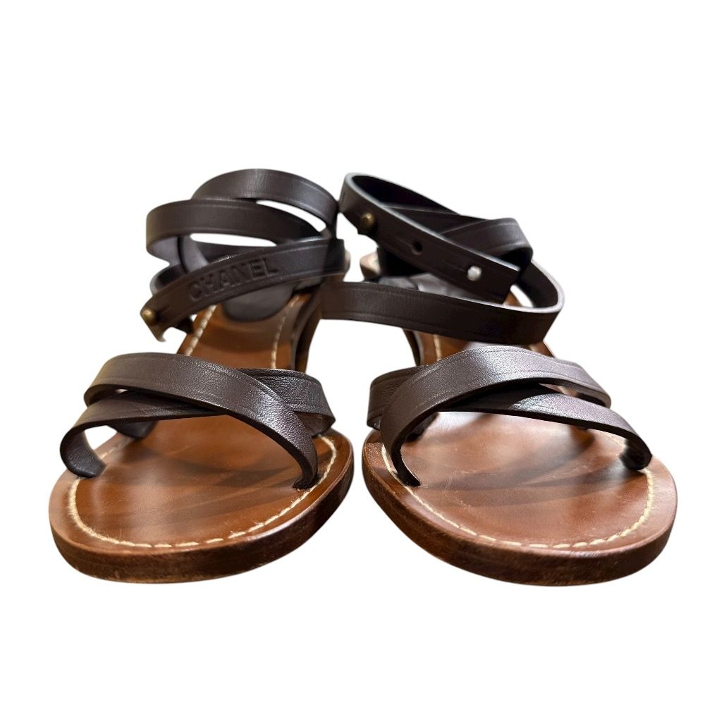 美品 CHANEL シャネル ココマーク レザー アンクルストラップ サンダル