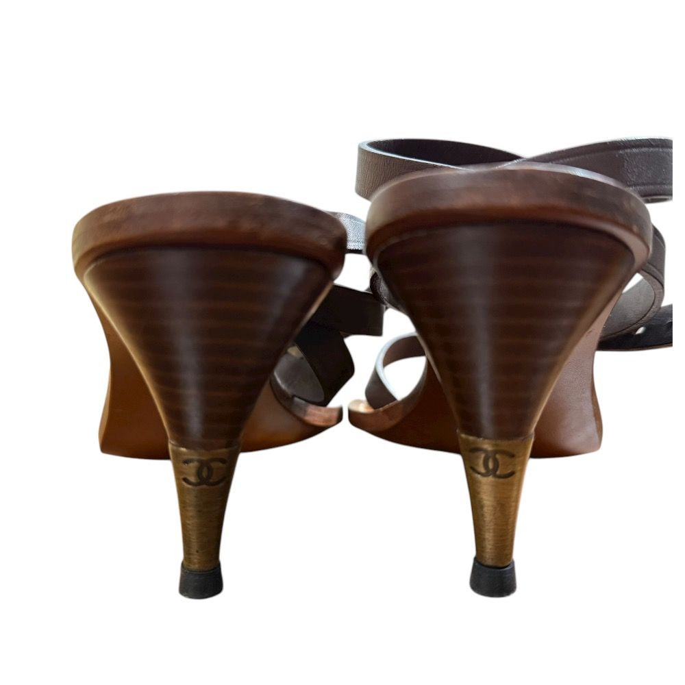 美品 CHANEL シャネル ココマーク レザー アンクルストラップ サンダル