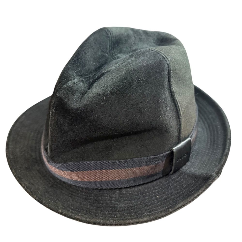 美品 GUCCI グッチ スエードレザー 中折れハット XL ブラック メンズ