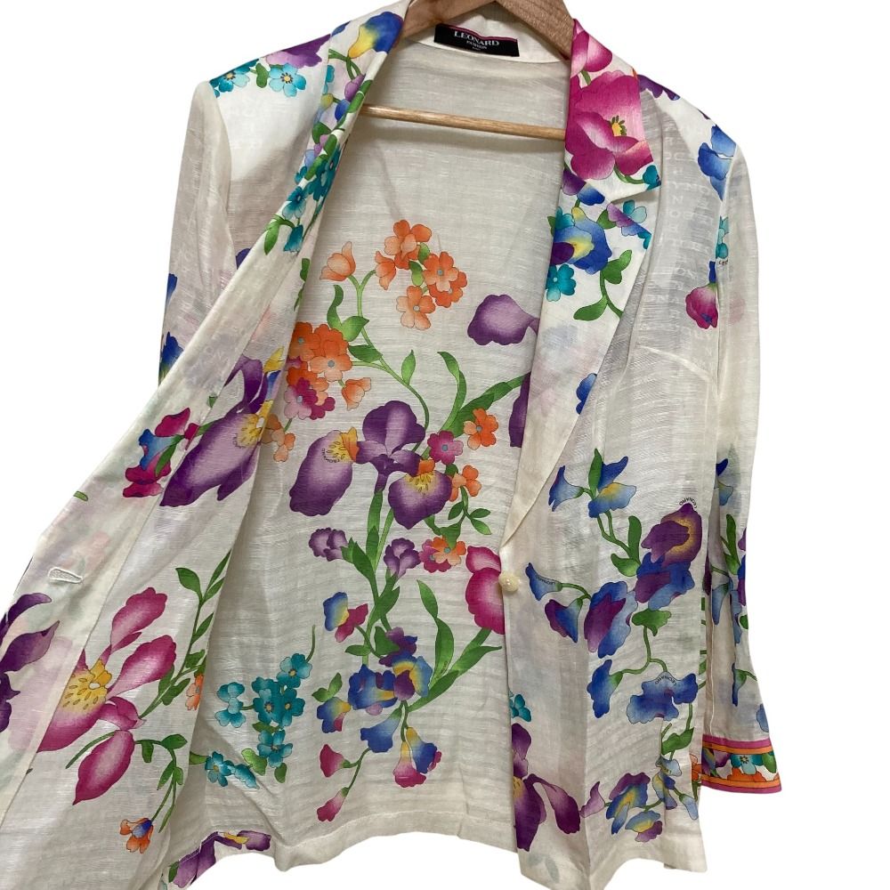 美品 LEONARD レオナール フラワープリント リネンシルク テーラード