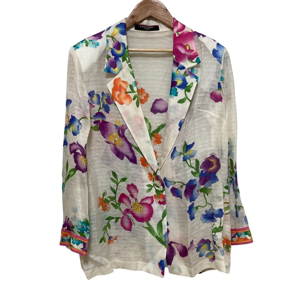 美品 LEONARD レオナール フラワープリント リネンシルク テーラード
