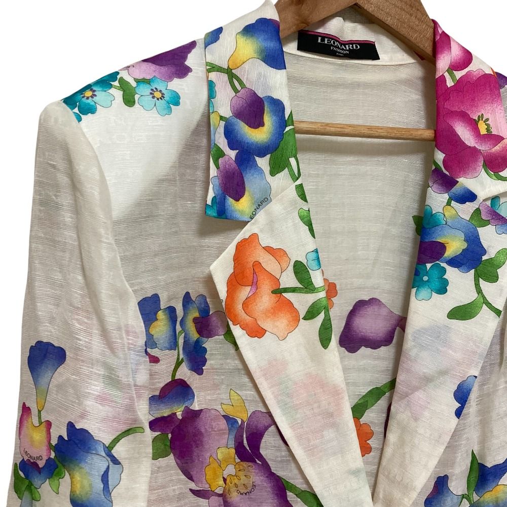 美品 LEONARD レオナール フラワープリント リネンシルク テーラード