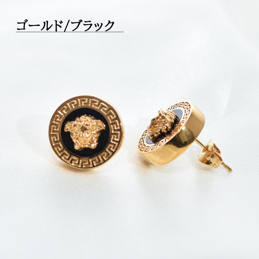 ヴェルサーチ ピアス ゴールド メデューサ レジン ピンク ブラック