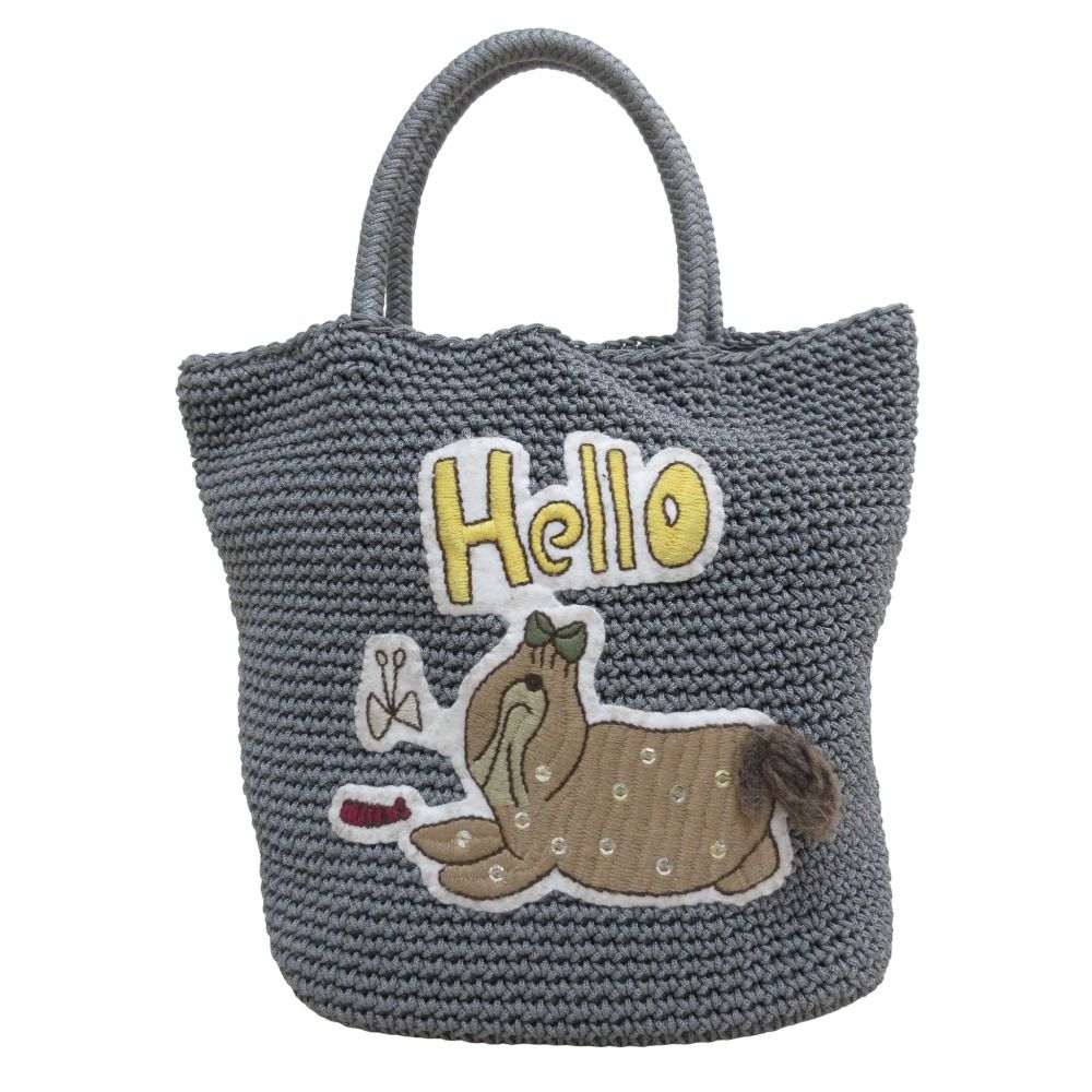 美品 LUDLOW ラドロー ドッグ刺繍 カギ編み コードバッグ トートバッグ