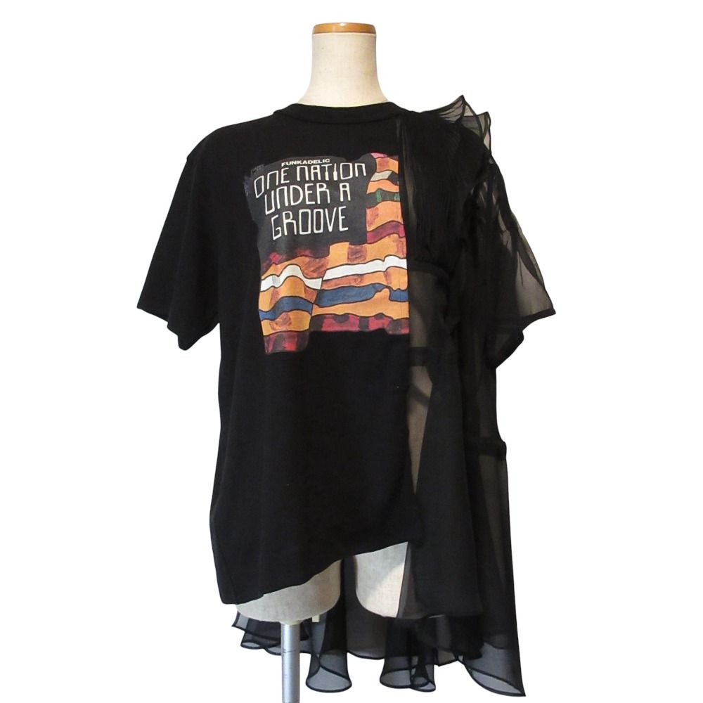 美品 sacai サカイ プリーツ シフォン ドッキング 切替 Tシャツ 