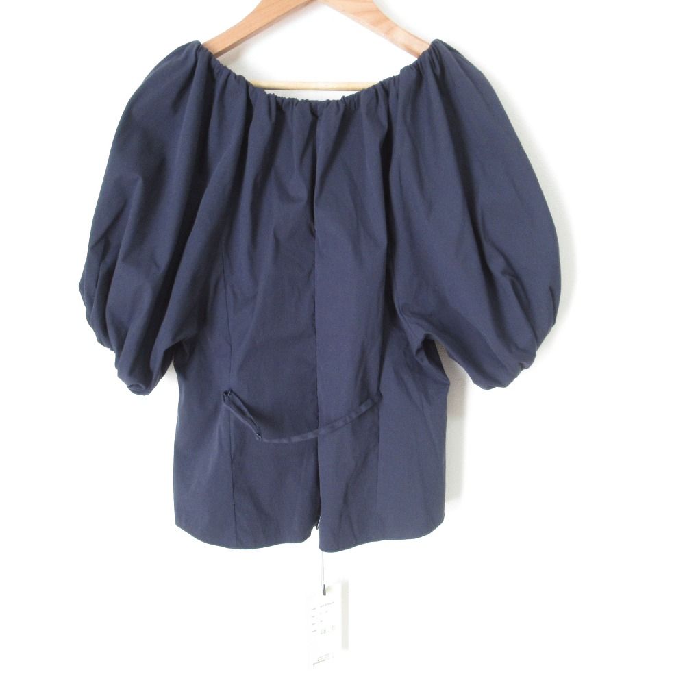 25 SS DES PRES デプレ ストレッチポプリン ギャザーブラウス 22-01-51-01412 Fサイズ ネイビー レディース 古着