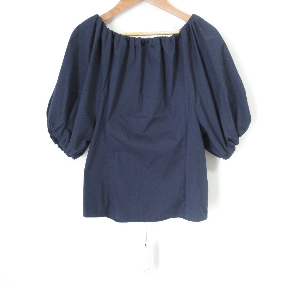 25 SS DES PRES デプレ ストレッチポプリン ギャザーブラウス 22-01-51-01412 Fサイズ ネイビー レディース 古着