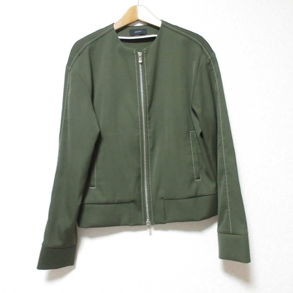 美品 JOSEPH ジョセフ ノーカラージャケット ブルゾン 38 グリーン