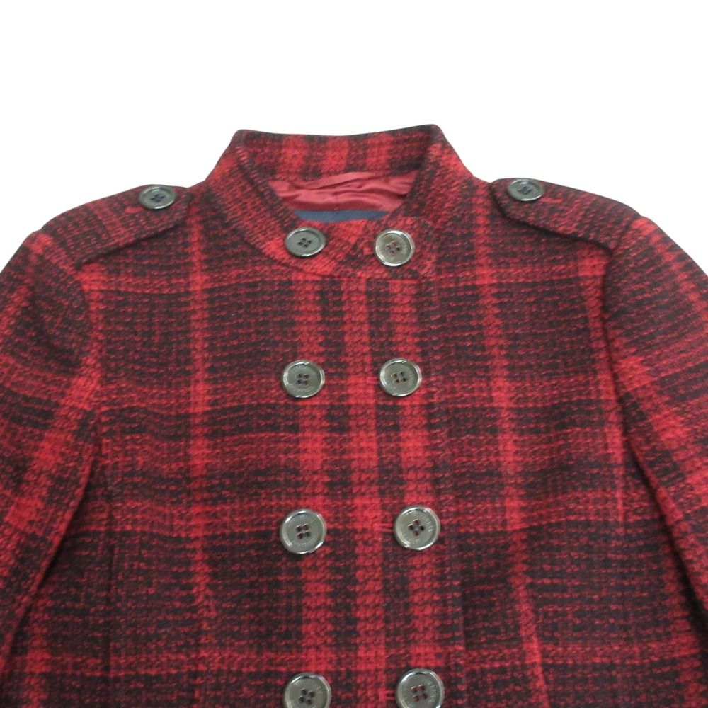 美品 バーバリー 希少赤 ダブルブレスト コート タータンチェック 希少